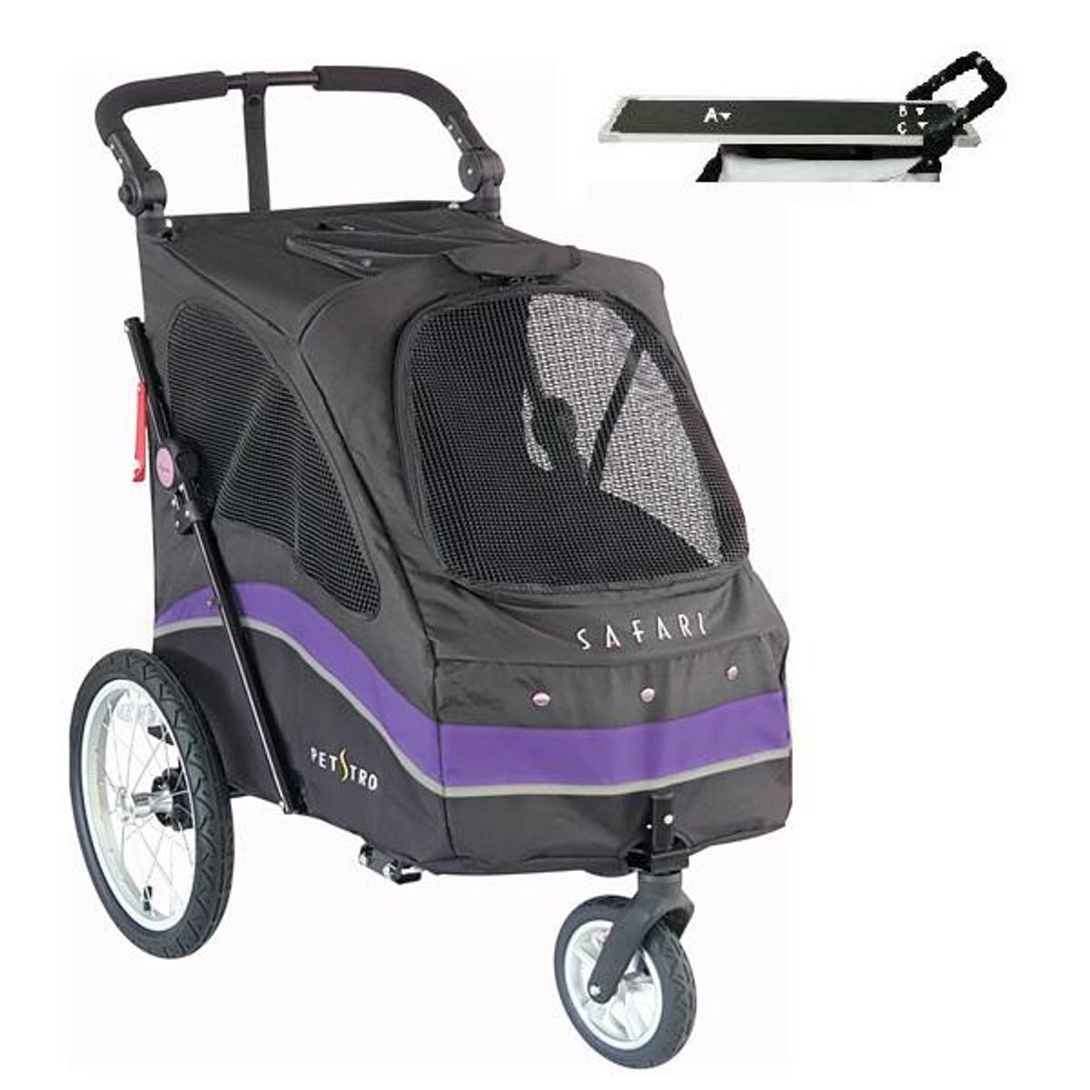 Safari stroller (medium) med bord - svart/lilla