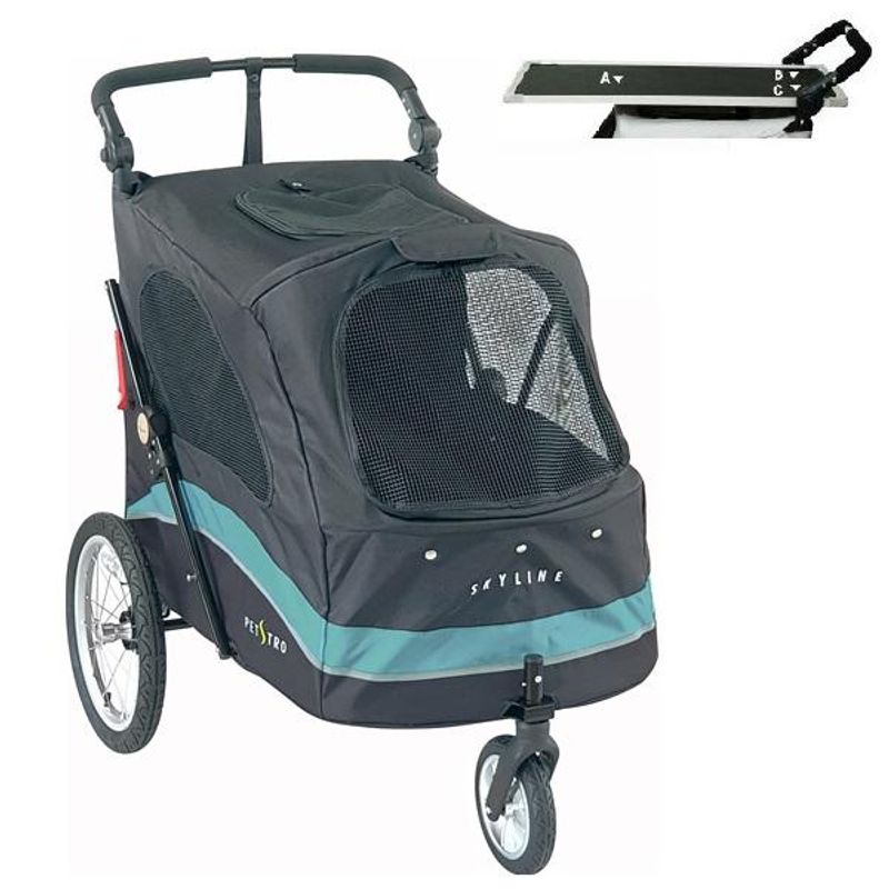 Skyline stroller (large) med bord - svart/turkis